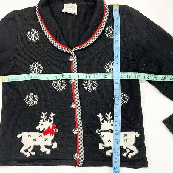 Susan Bristol Reindeer Cardigan Sweater‎ Long Sleeves Sz Small Holiday Christmas - Picture 7 of 10